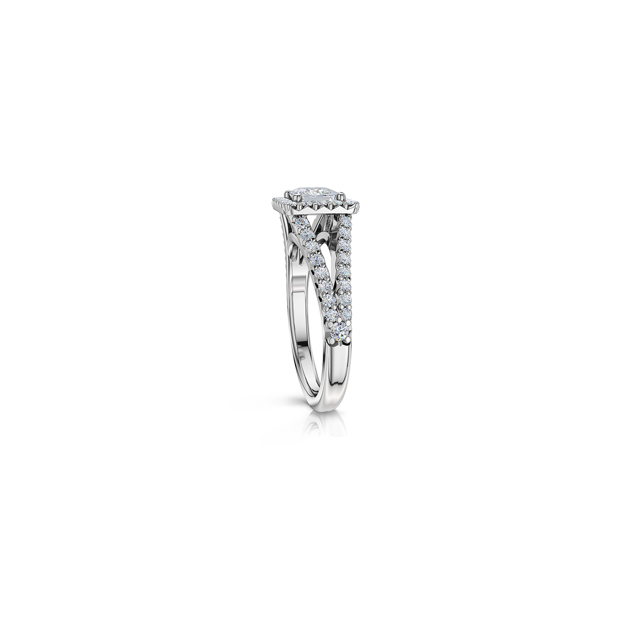 The Studio Collection Princess Cut Diamond Halo Split Shank Engagement Ring